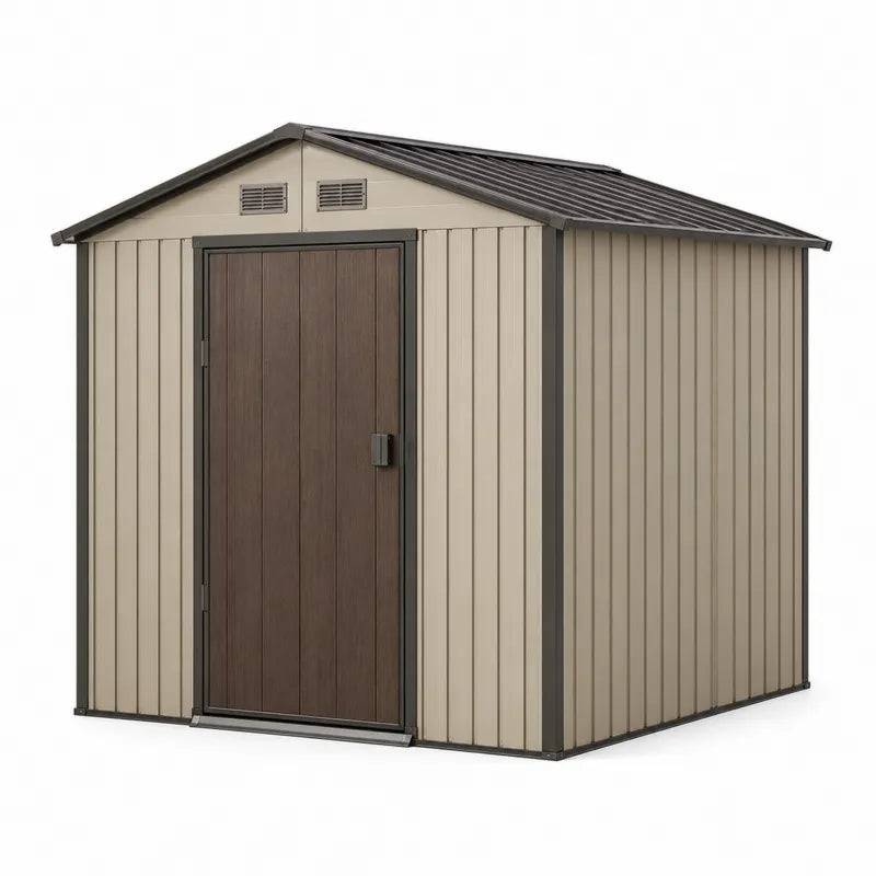 Metalowy domek ogrodowy 213 cm x 127 cm x 185 cm brązowy/beżowy
