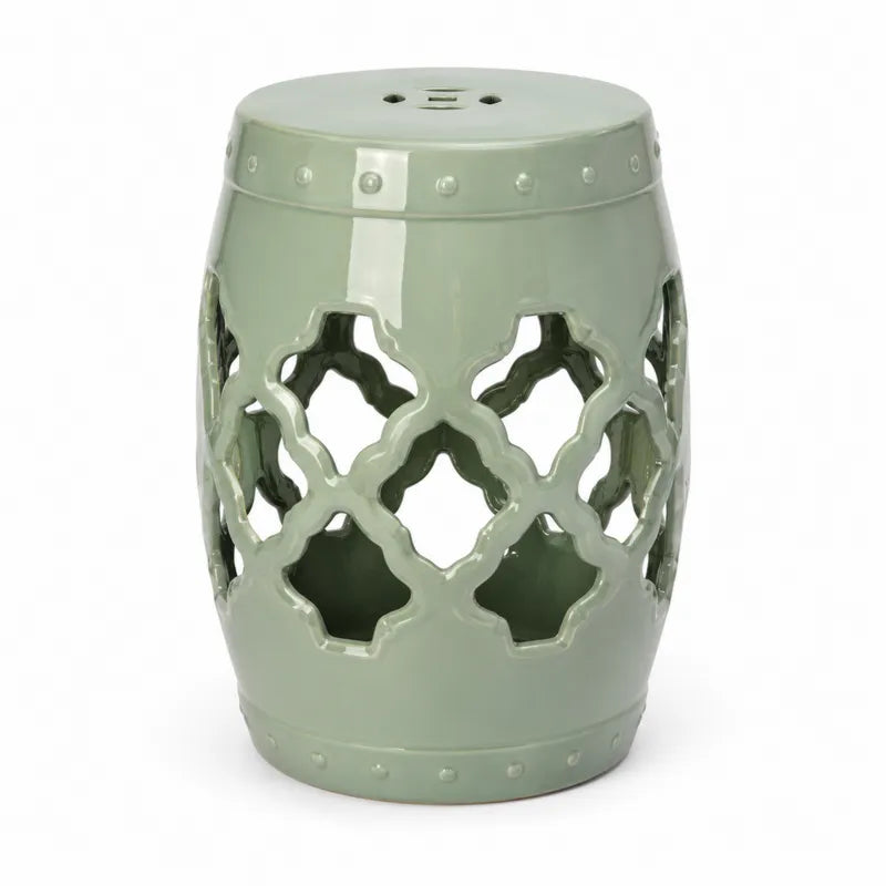 Stołek ogrodowy ceramiczny zielony z ażurowym wzorem 45 cm
