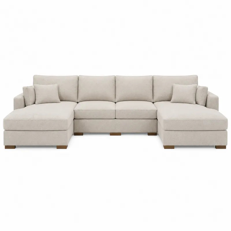 Narożna sofa z tkaniny poliestrowej w kształcie L, beżowa, 305 cm