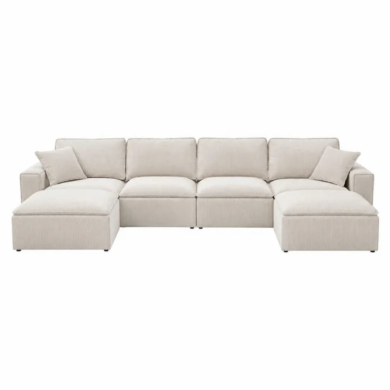 Modułowa sofa narożna z szezlongiem, tkanina beżowa, 300x200x85 cm