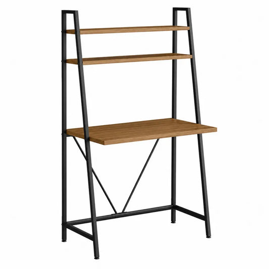 Biurko z półkami MDF i metalowe czarne 180x85x60 cm