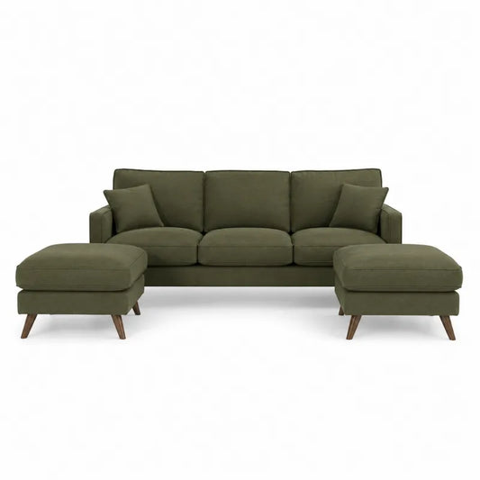 Sofa modułowa 3-osobowa z szezlongiem, tkanina oliwkowy