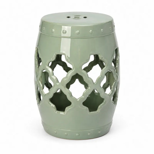 Stołek ogrodowy ceramiczny zielony z ażurowym wzorem 45 cm