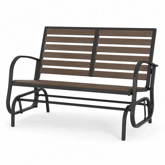Ławka bujana ogrodowa metalowa z drewnianym siedziskiem 120 cm