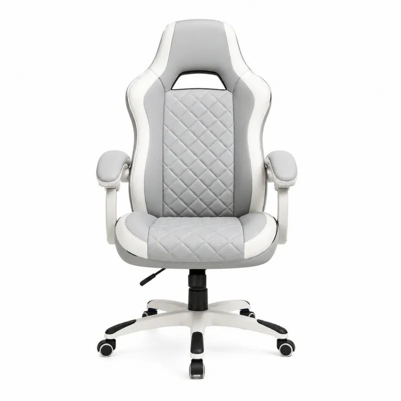 Fotel komputerowy ergonomiczny z tkaniny i metalu Szary/Biały