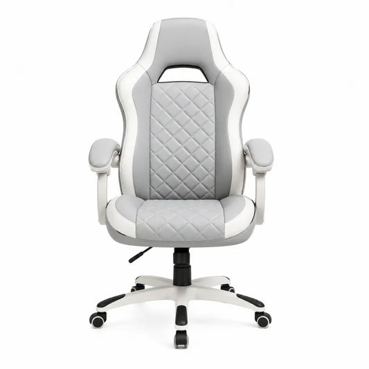 Fotel komputerowy ergonomiczny z tkaniny i metalu Szary/Biały