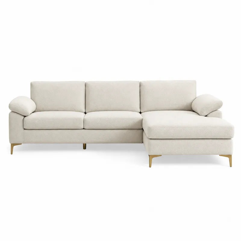 Sofa narożna L z tkaniny poliestrowej, beżowa, 300 cm
