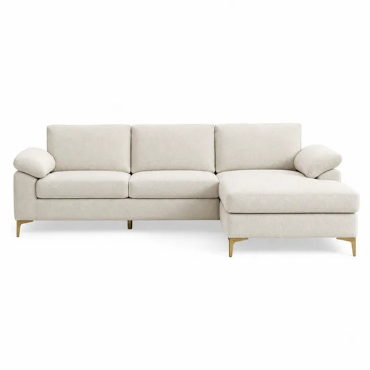 Sofa narożna L z tkaniny poliestrowej, beżowa, 300 cm