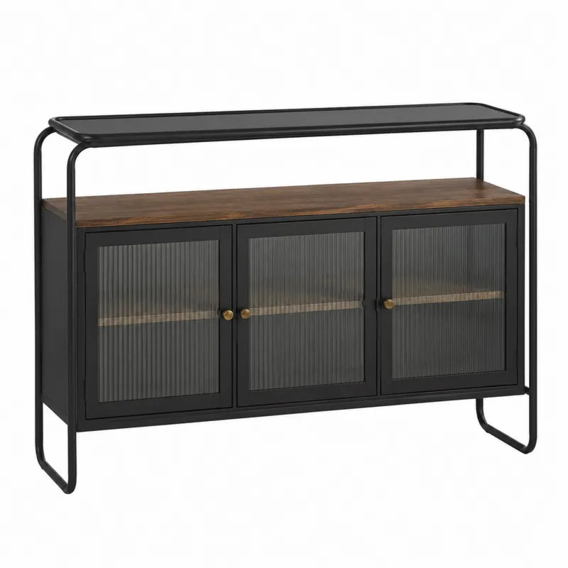 Konsola z metalową ramą i drzwiami ze szkła czarna 120 cm