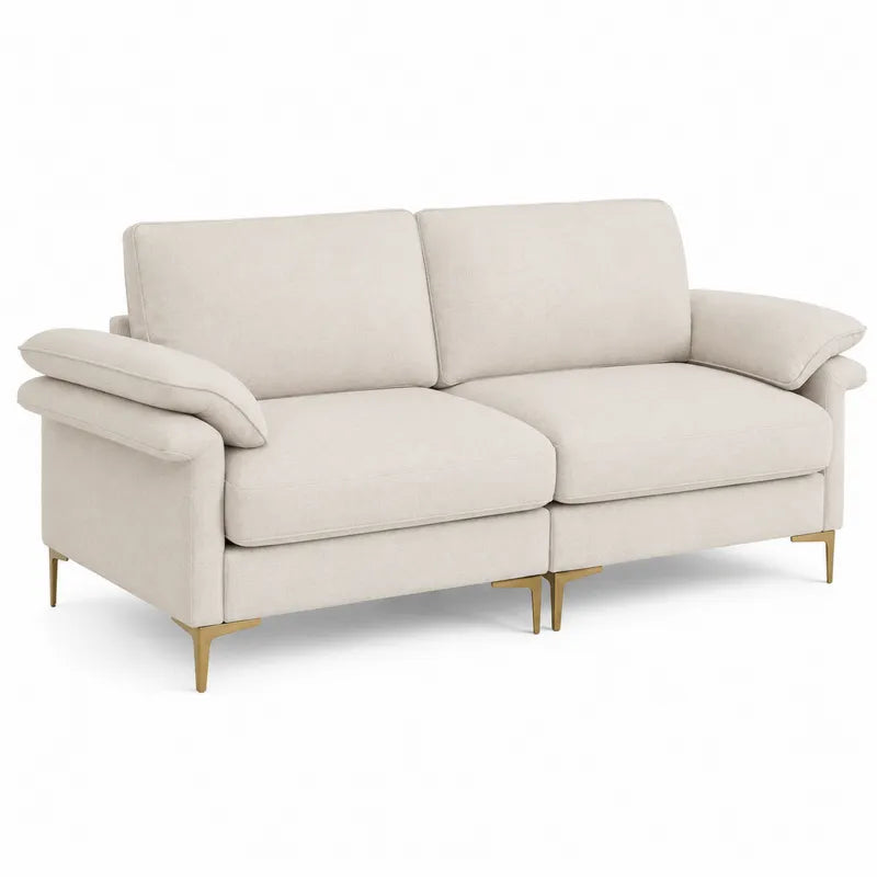 Sofa dwuosobowa beżowa tapicerka poliester 190 cm