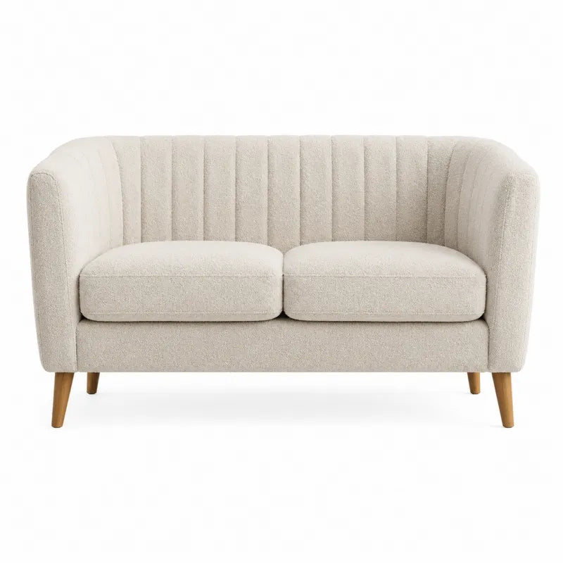 Dwuosobowa sofa z poliestru w kolorze kremowym z dębowymi nogami