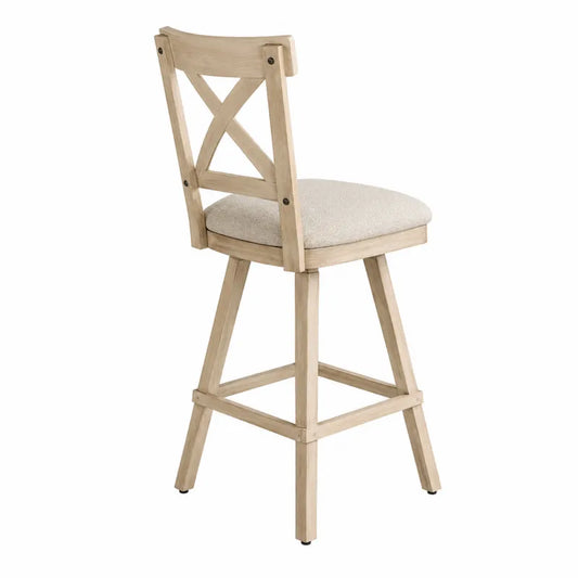 Hoker drewniany z obrotowym siedziskiem, jasne drewno, beżowy