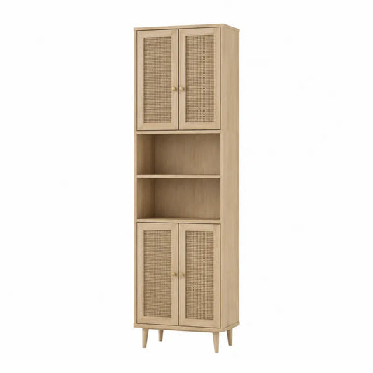 Szafka drewniana z drzwiami rattanowymi, 180x60x30 cm, jasne drewno