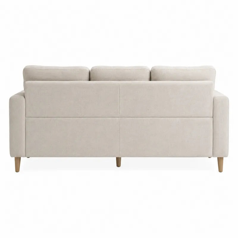 Beżowa sofa z mikrofibry z drewnianymi nogami 220x95x88 cm