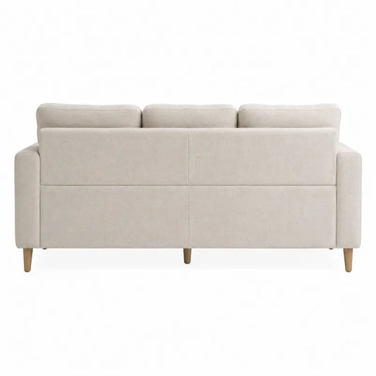 Beżowa sofa z mikrofibry z drewnianymi nogami 220x95x88 cm
