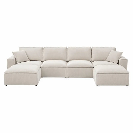 Modułowa sofa narożna z szezlongiem, tkanina beżowa, 300x200x85 cm