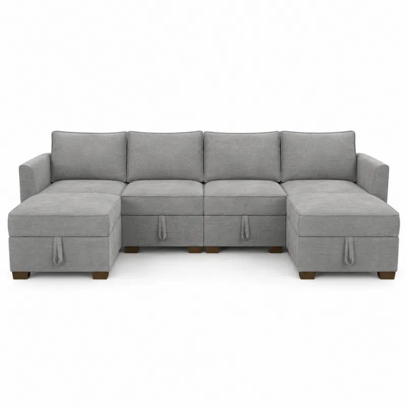 Szara modułowa sofa narożna 5-częściowa z tkaniny poliestrowej