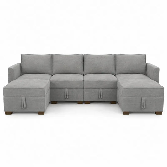 Szara modułowa sofa narożna 5-częściowa z tkaniny poliestrowej